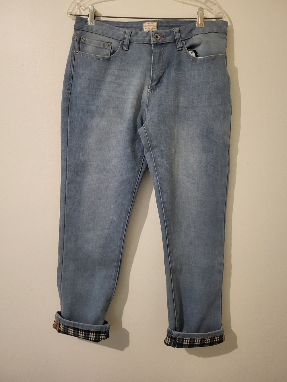 Womens Light Wash Straight Leg Plaid Flannel Lined Slim Jeans Barn Chore Western